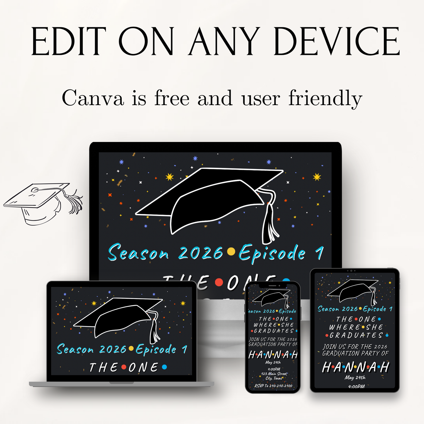 Friends Graduation Party Video Invitation | Digital Graduation Announcement Invite | Editable Canva Evite Template