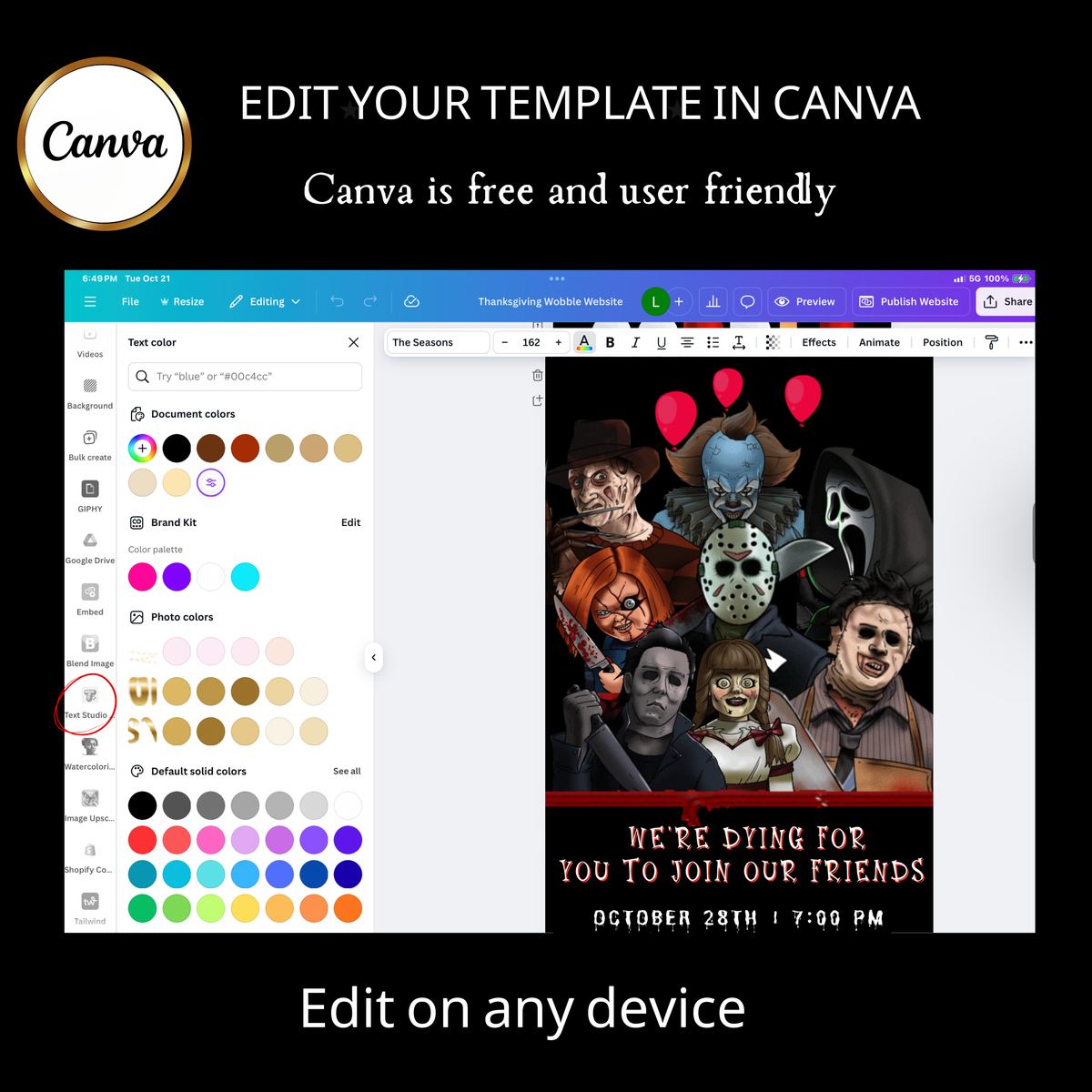 Halloween Video Invitation | Animated Halloween Digital Evite | Editable Canva Invite Template