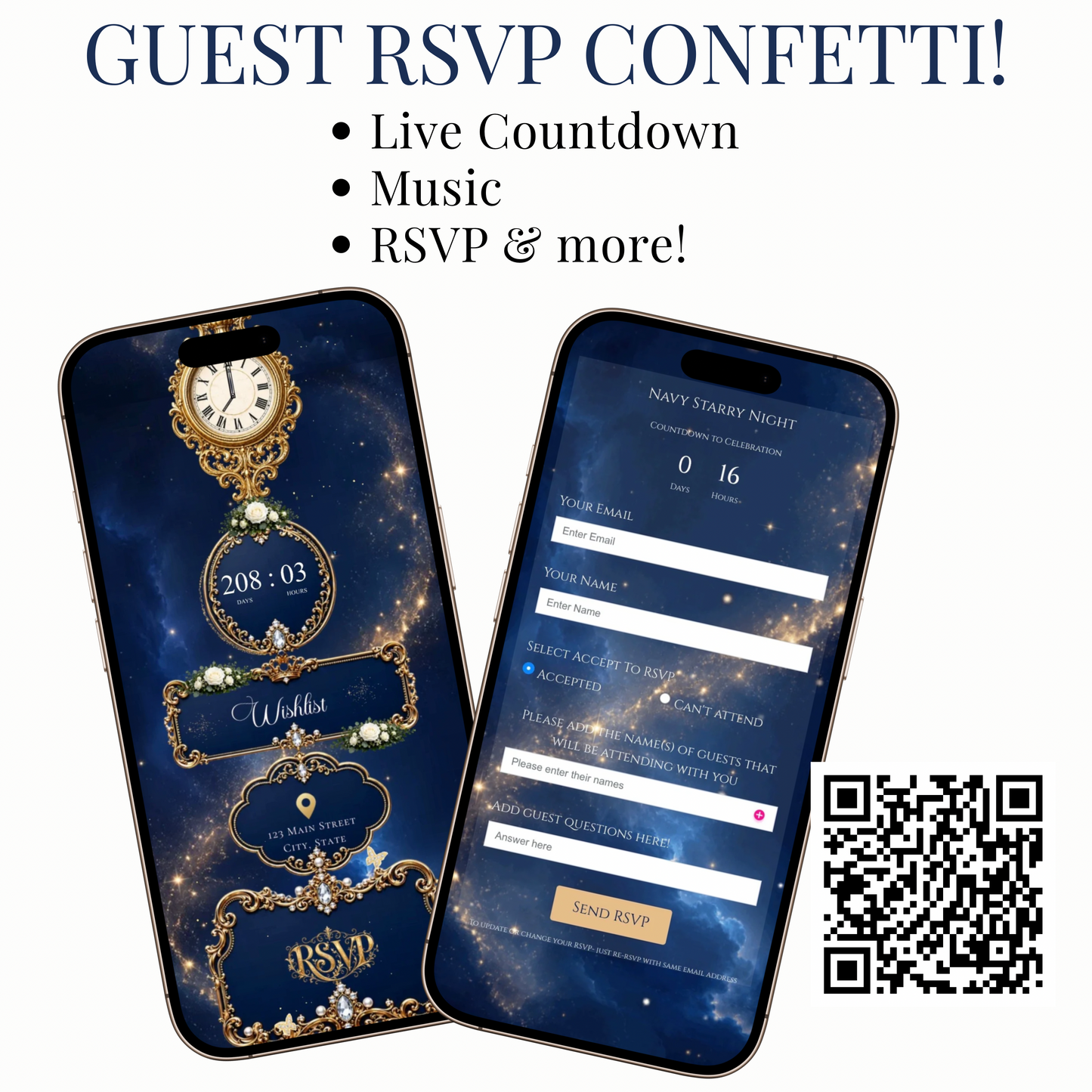 Navy and Gold Website Invitation with RSVP tracking