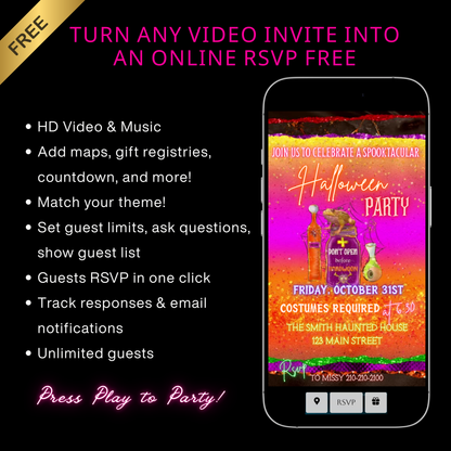 Editable Halloween Party Video Invitation | Canva Evite Template