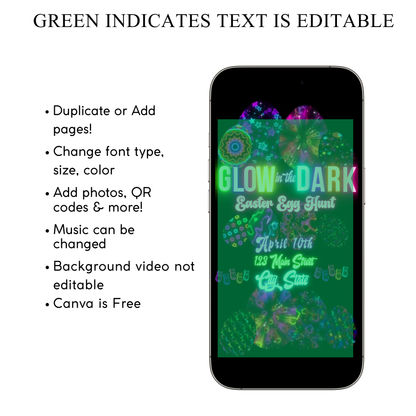 Easter Video Invitation, Neon Easter Egg Hunt Animated Invite, Digital Canva Template