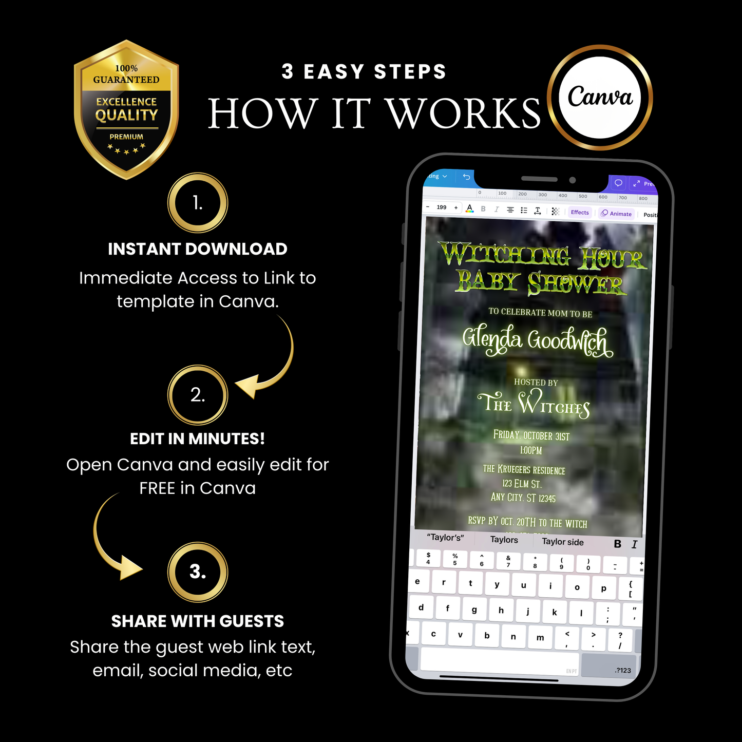 Halloween-Videoeinladung, animierte Einladung zur Babyparty, bearbeitbare mobile Einladung zur Halloween-Party