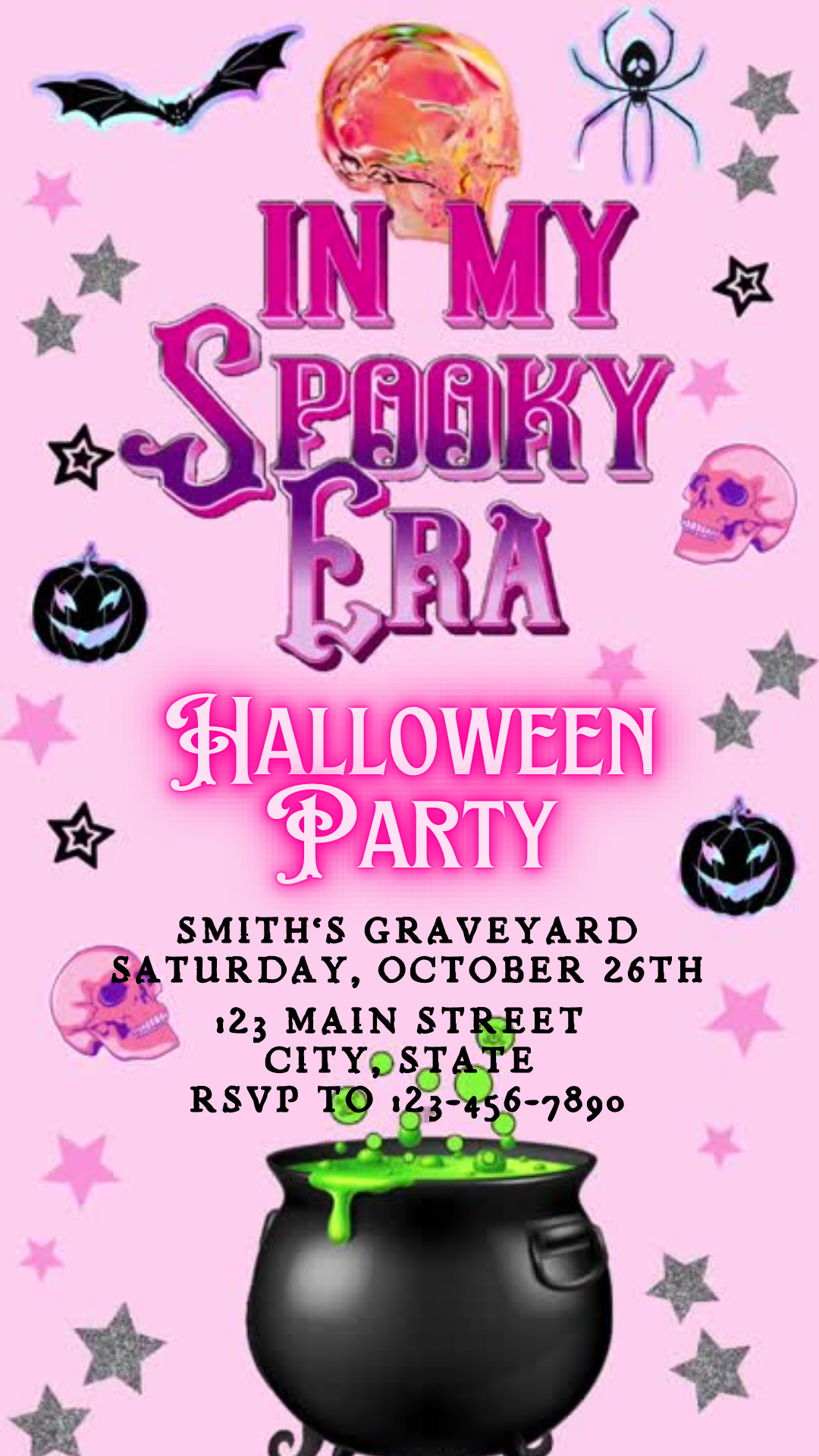 Halloween-Videoeinladung, Pinkfarbene Einladung im Grusel-Stil