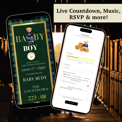 Polo Bear Ralph Lauren Baby Shower Website Invite | Animated Bearly Wait Baby Shower Invite with Rsvp tracking