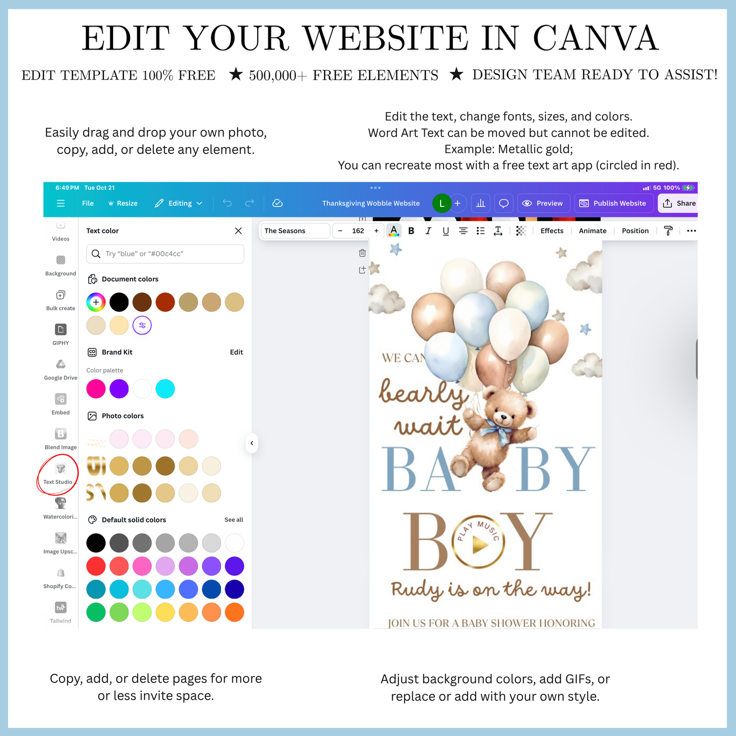 Bearly Wait Baby Shower Baby Shower Website Invite | Webpage with Music and RSVP | Baby Shower Canva Website Template