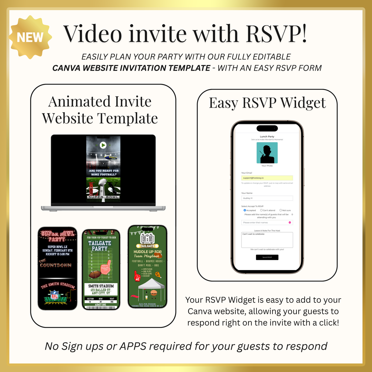 Super Bowl LX Video Invitation and RSVP Website | Game Day Party Invite | Digital Football Invite | Editable Online Template