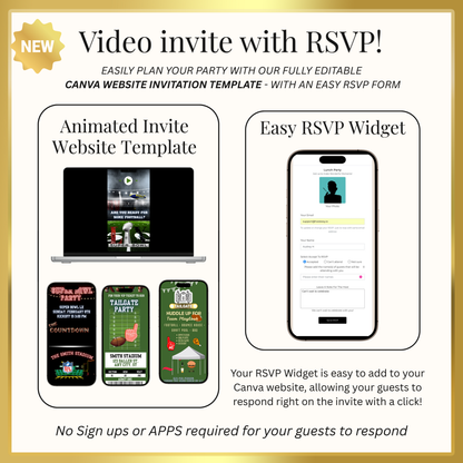 Super Bowl LX Video Invitation and RSVP Website | Game Day Party Invite | Digital Football Invite | Editable Online Template
