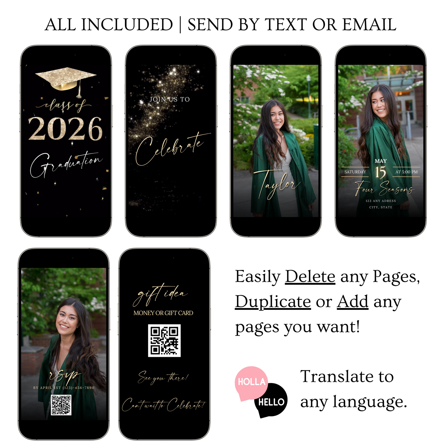 2026 Graduation Party Video Invitation | Digital Gold Graduation Invite | Editable Online RSVP Evite Canva Template