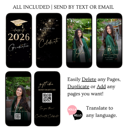 2026 Graduation Party Video Invitation | Digital Gold Graduation Invite | Editable Online RSVP Evite Canva Template