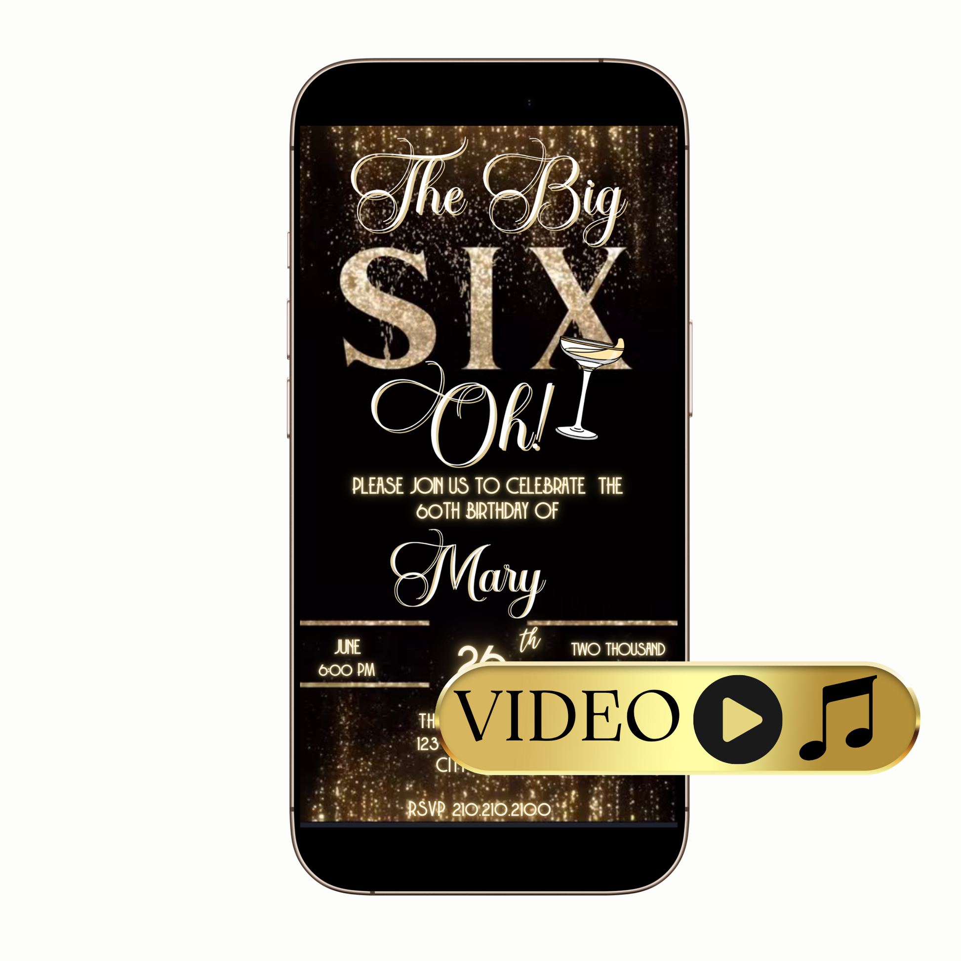 Editable Gold Sparkle and Bubbles Video Invitation Template