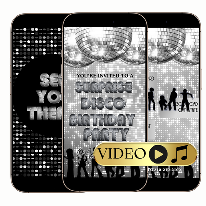 Editable Silver Disco Birthday Party Video Invitation