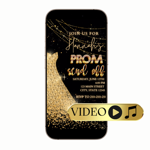 Gold sparkle prom video invitation digital template
