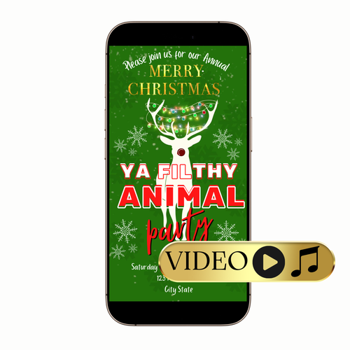 Filthy Animal MP4 holiday party invitation with bold fonts