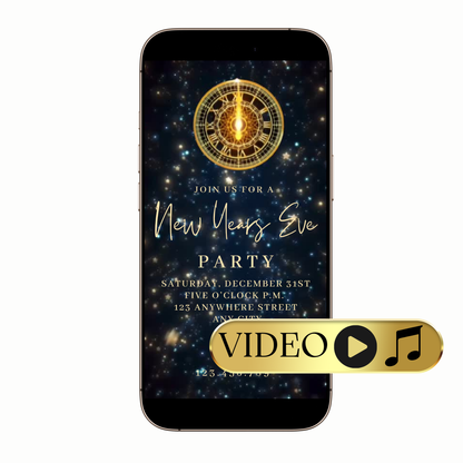 Digital midnight clock New Year's Eve video invitation