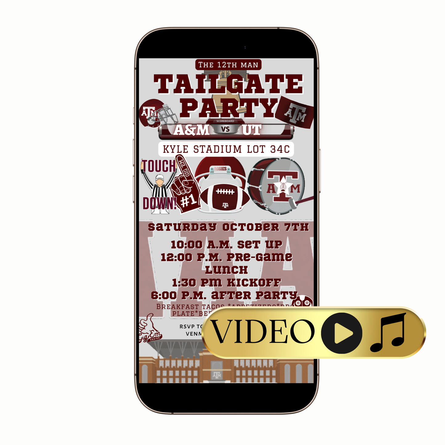 Texas A&M Aggies tailgate video invitation digital