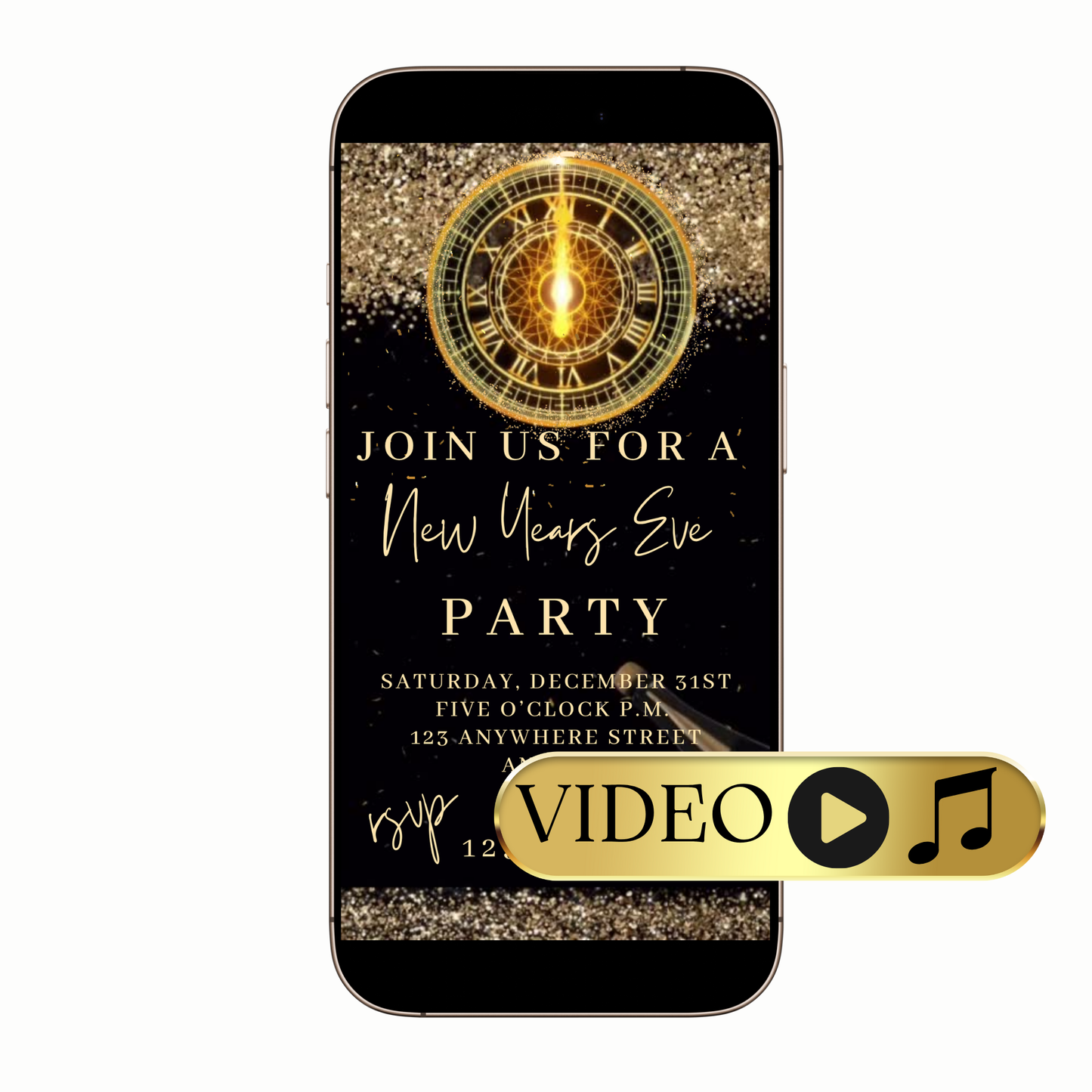 Digital silver glitter clock countdown video invitation