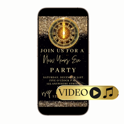 Digital silver glitter clock countdown video invitation