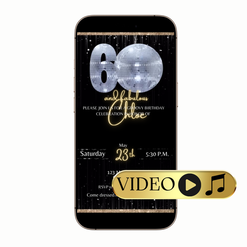 60 and fabulous disco ball video invitation digital