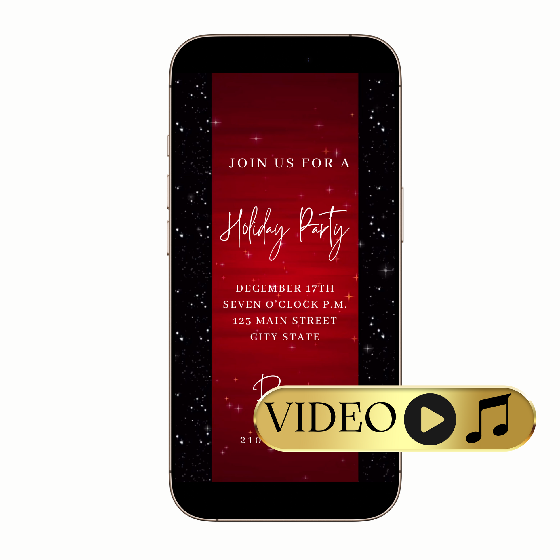 Editable Elegant Red and Black Sparkle Video Invitation Template