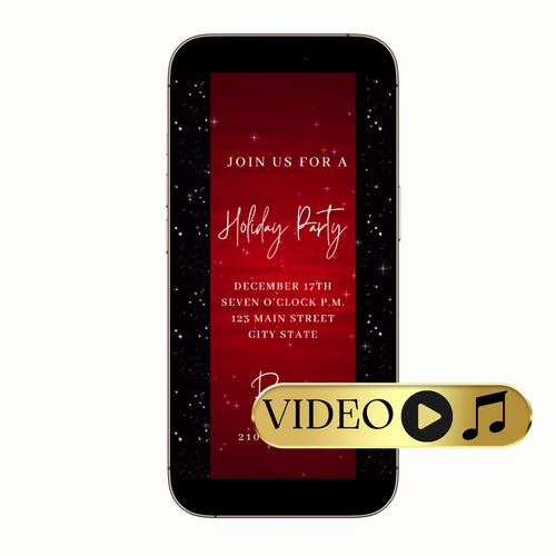 Editable Elegant Red and Black Sparkle Video Invitation Template