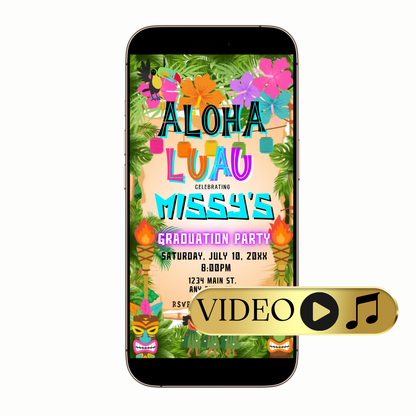 Editable Aloha Luau Graduation Party Video Invitation