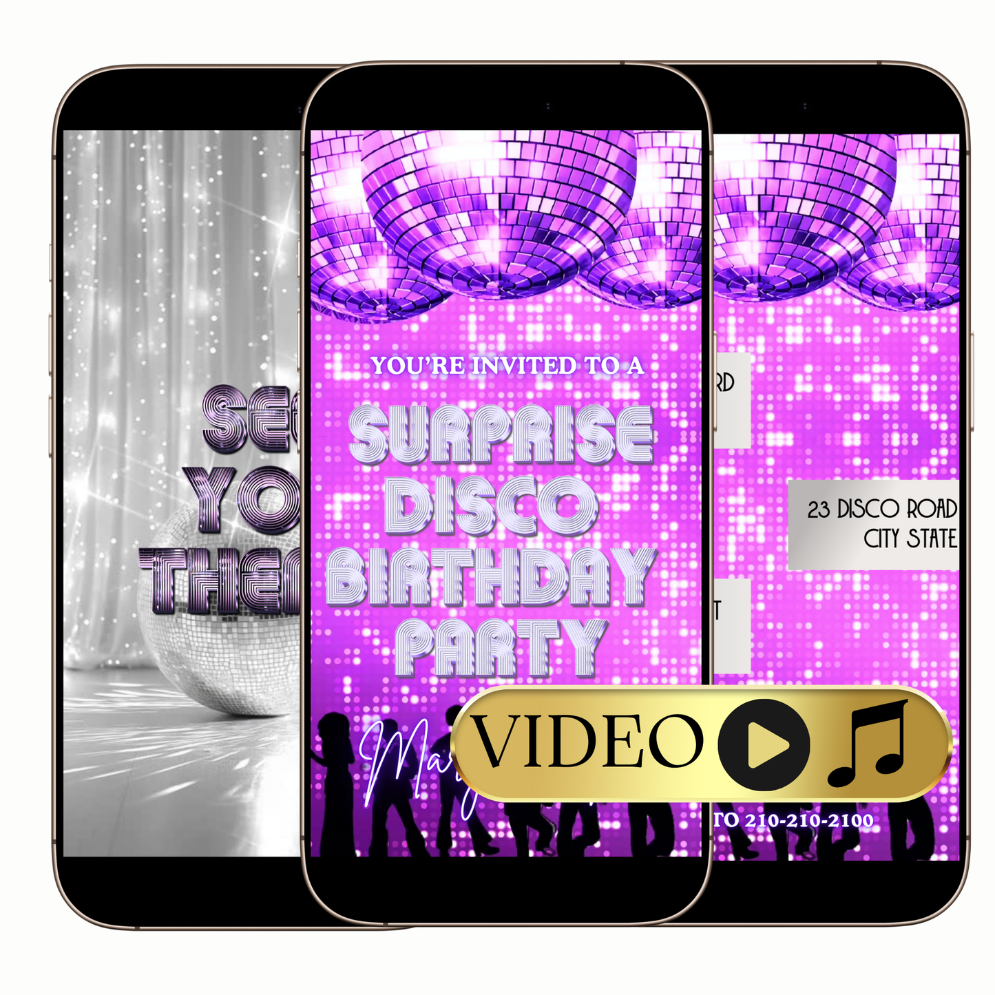 Purple disco ball video invitation digital template