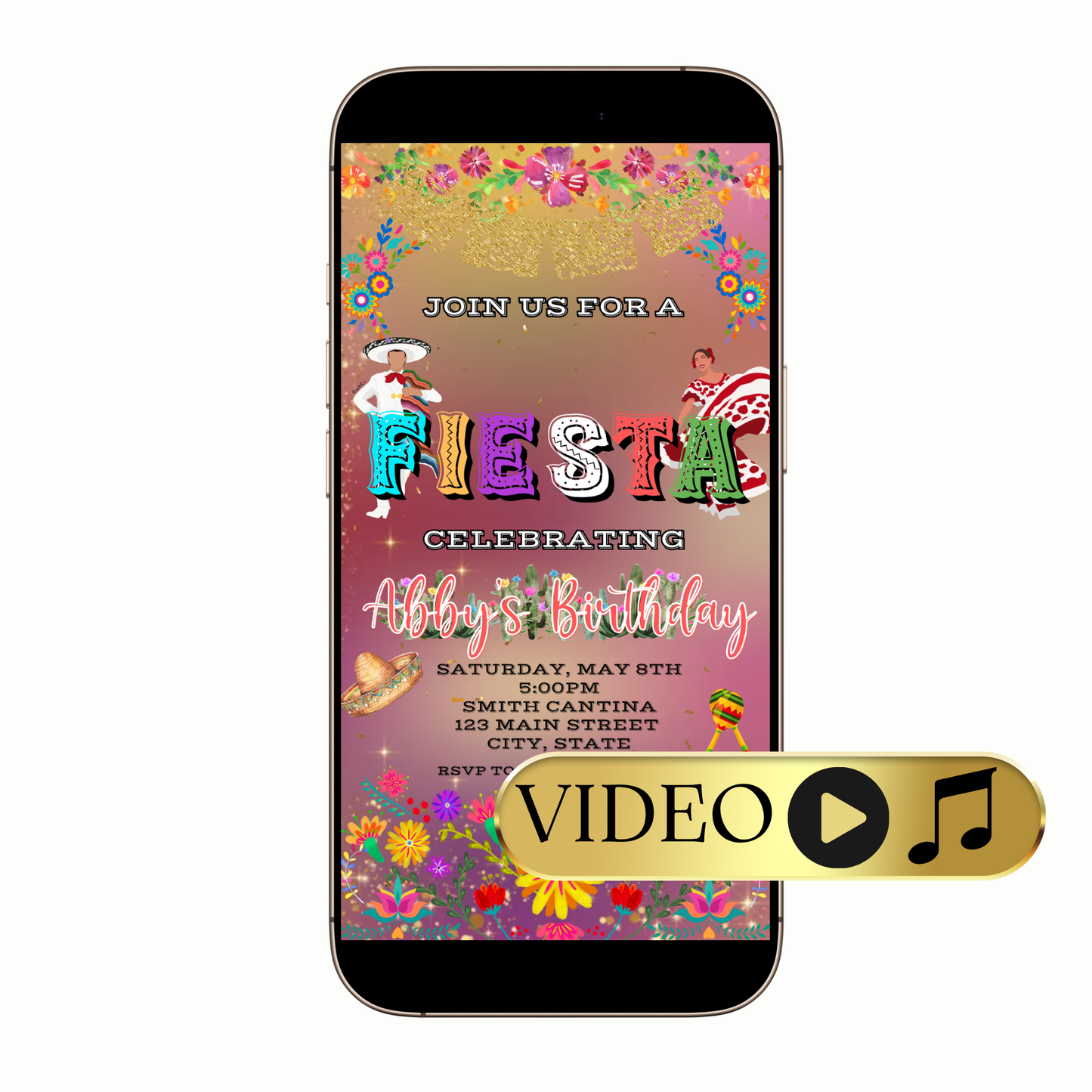 Colorful Mexican fiesta video invitation digital