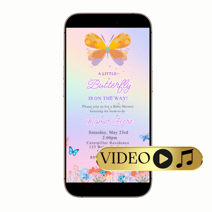 Butterfly video invitation preview shown on laptop screen