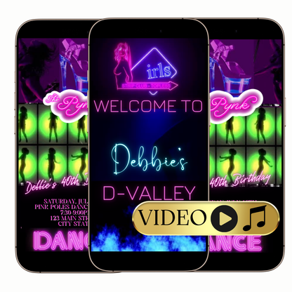Editable Neon Strip Club Theme Birthday Video Invitation – P Valley Gentlemens Party Evite Template