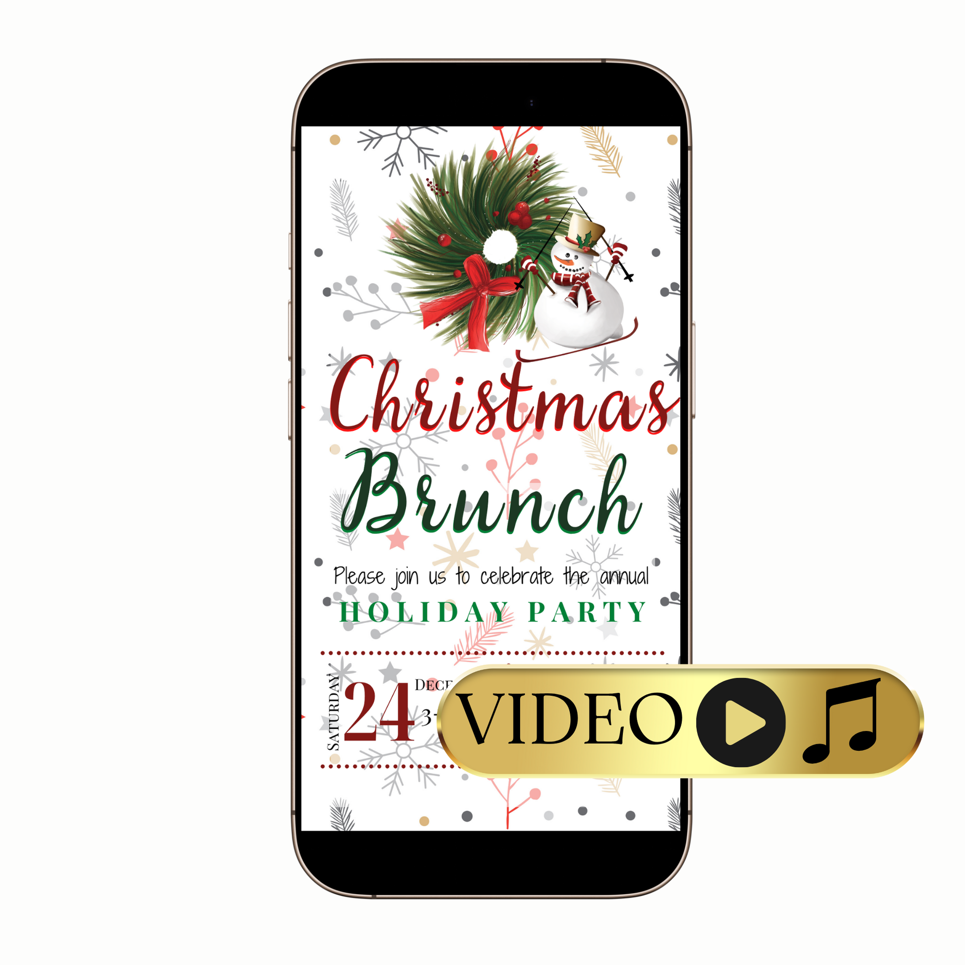 Digital winter wreath brunch video invitation template
