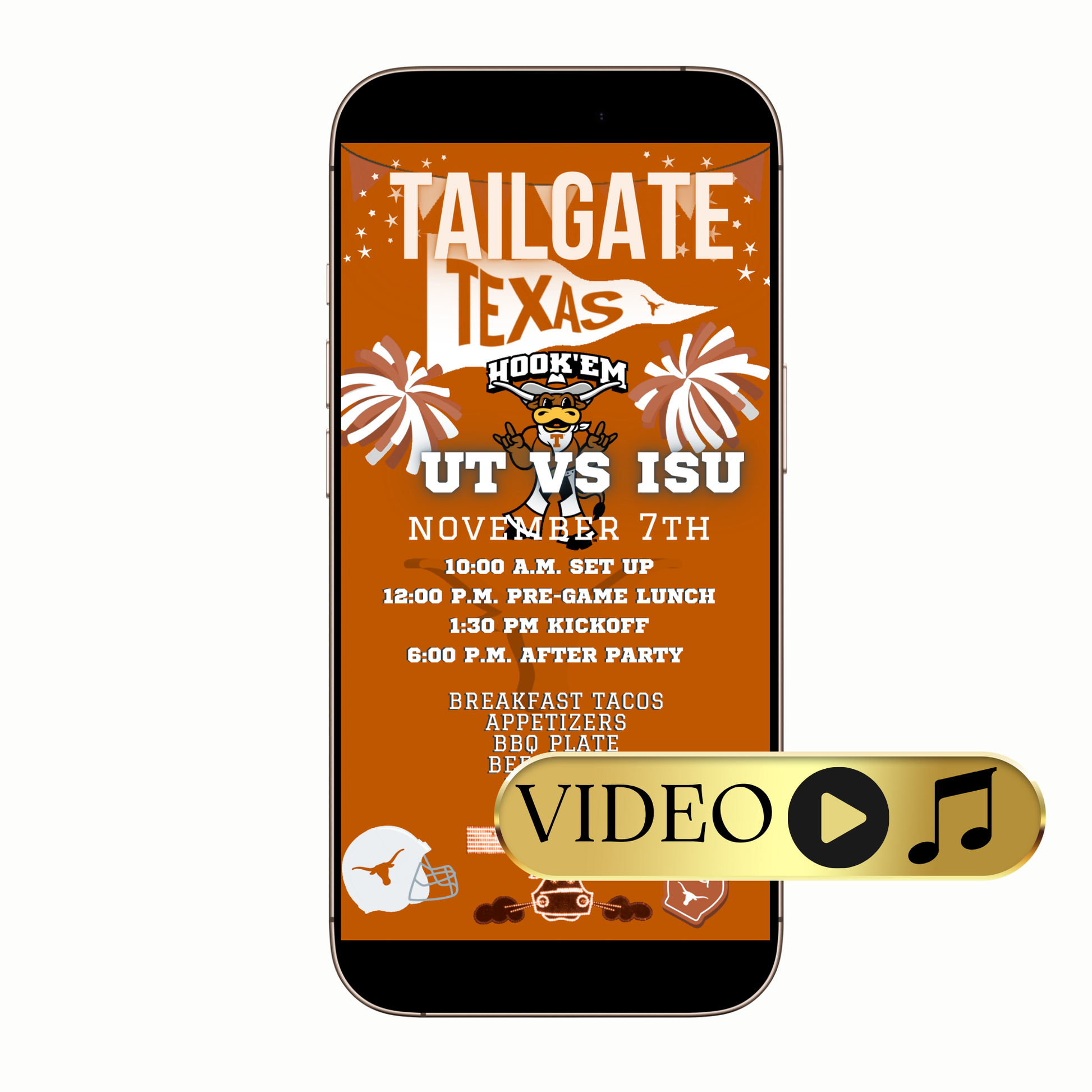 Texas Longhorns tailgate video invitation digital template