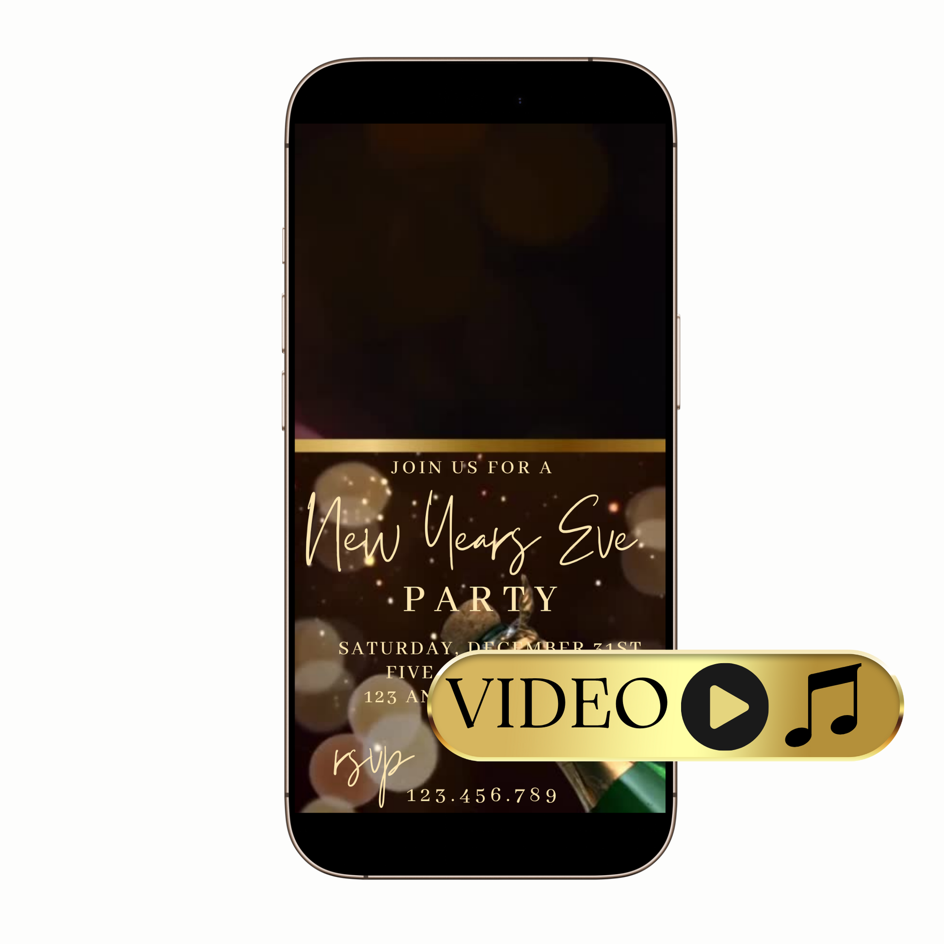 Digital elegant gold ribbon champagne video invitation