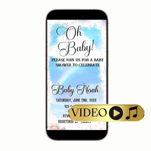 Digital blue watercolor baby shower video invitation template