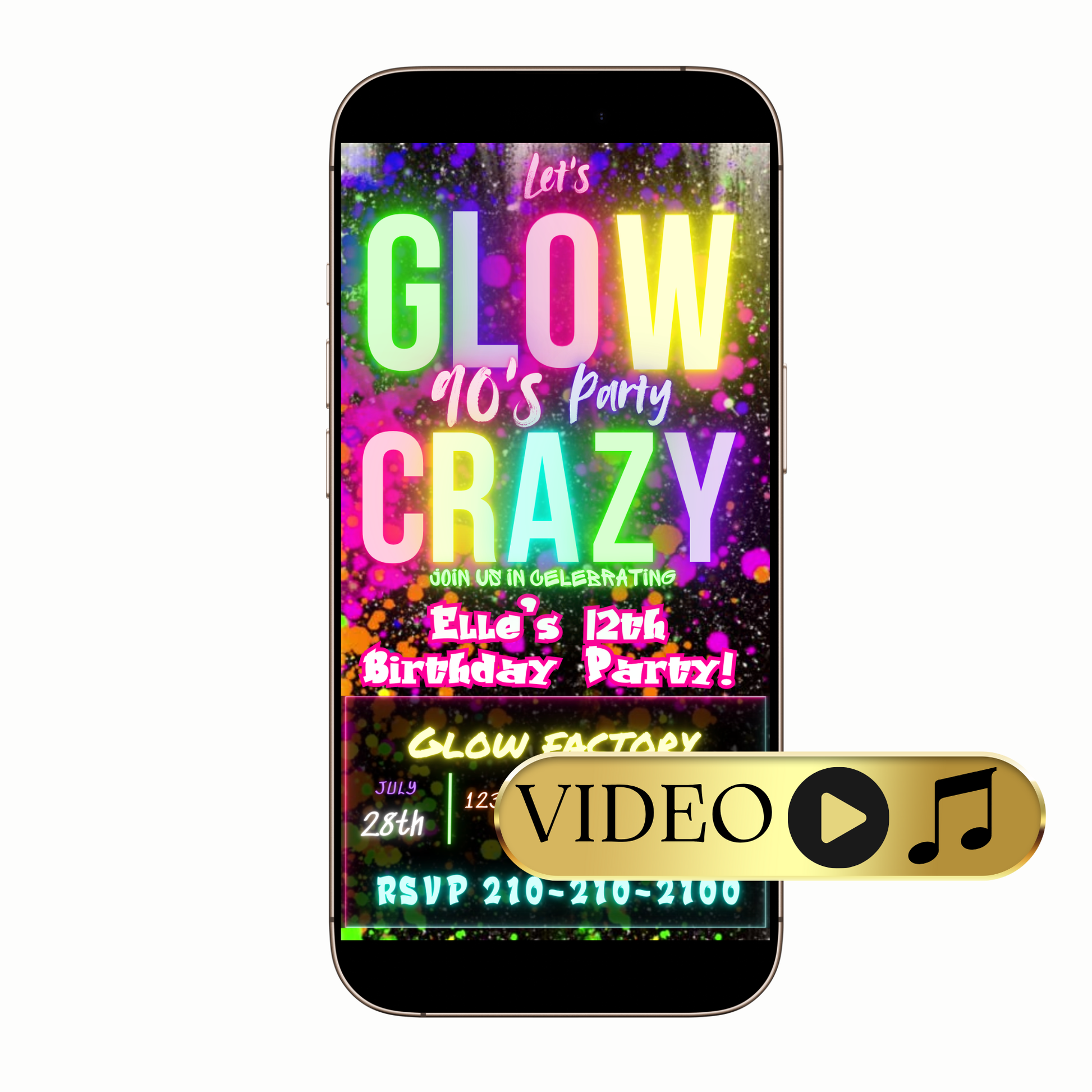 Editable Glow in the Dark Party Video Invitation Template