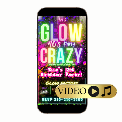Editable Glow in the Dark Party Video Invitation Template