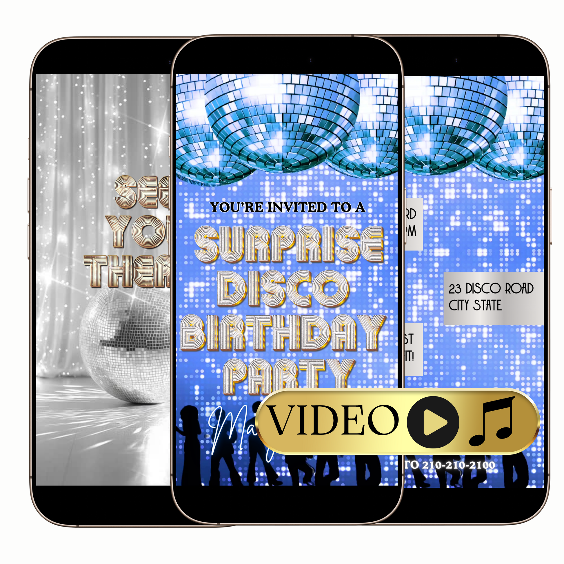Blue disco ball video invitation digital template