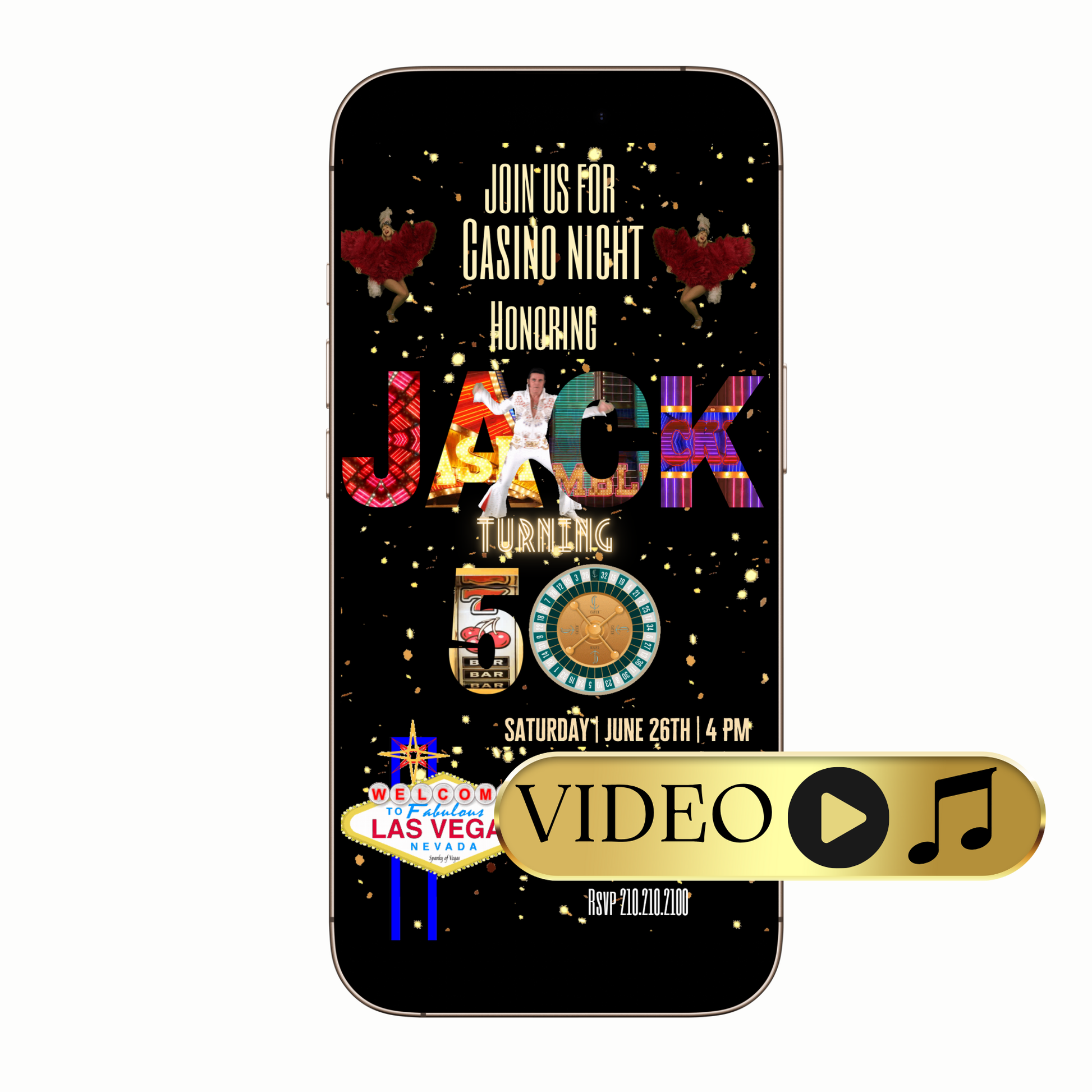 Editable Las Vegas Casino Night Video Invitation Template with cards, casino, chips