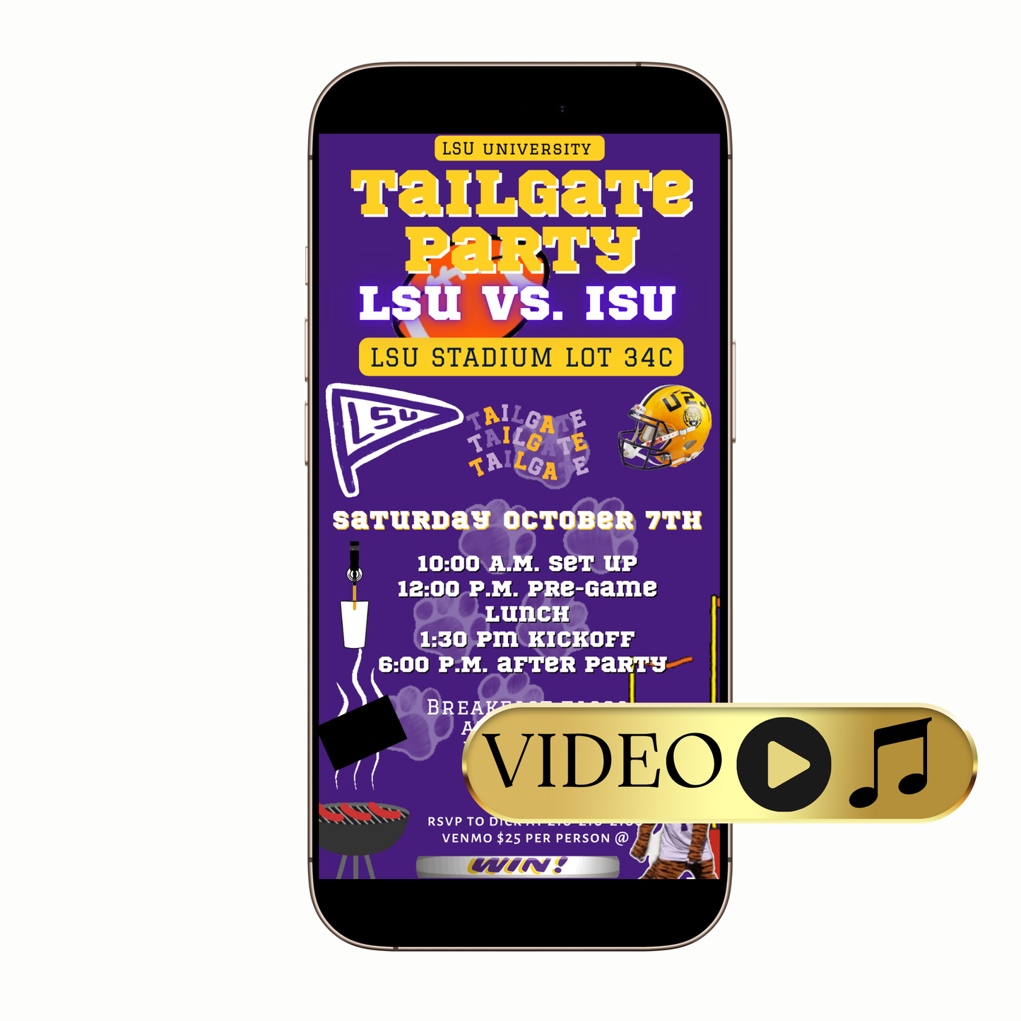 LSU Tigers tailgate party video invitation digital