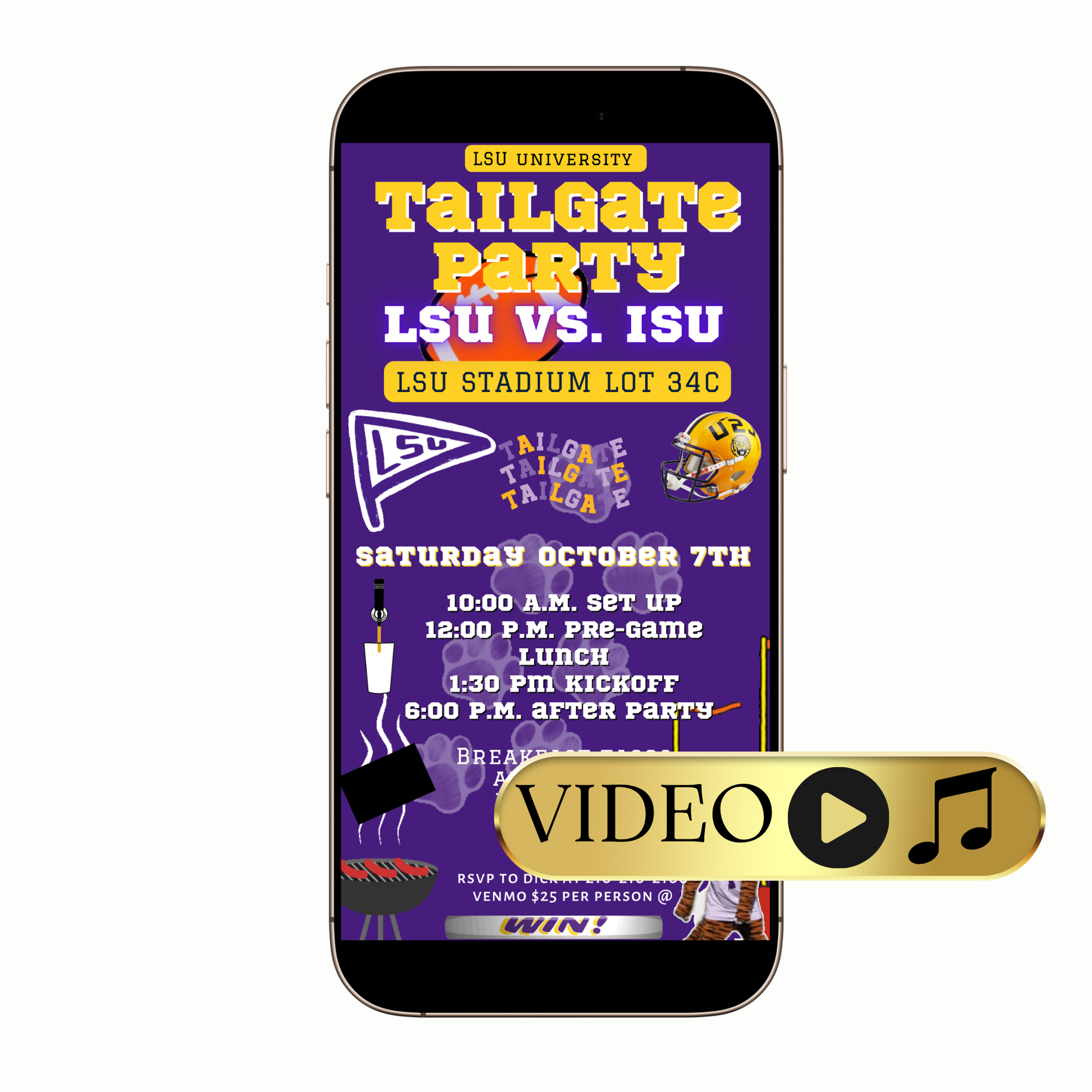 LSU Tigers tailgate party video invitation digital