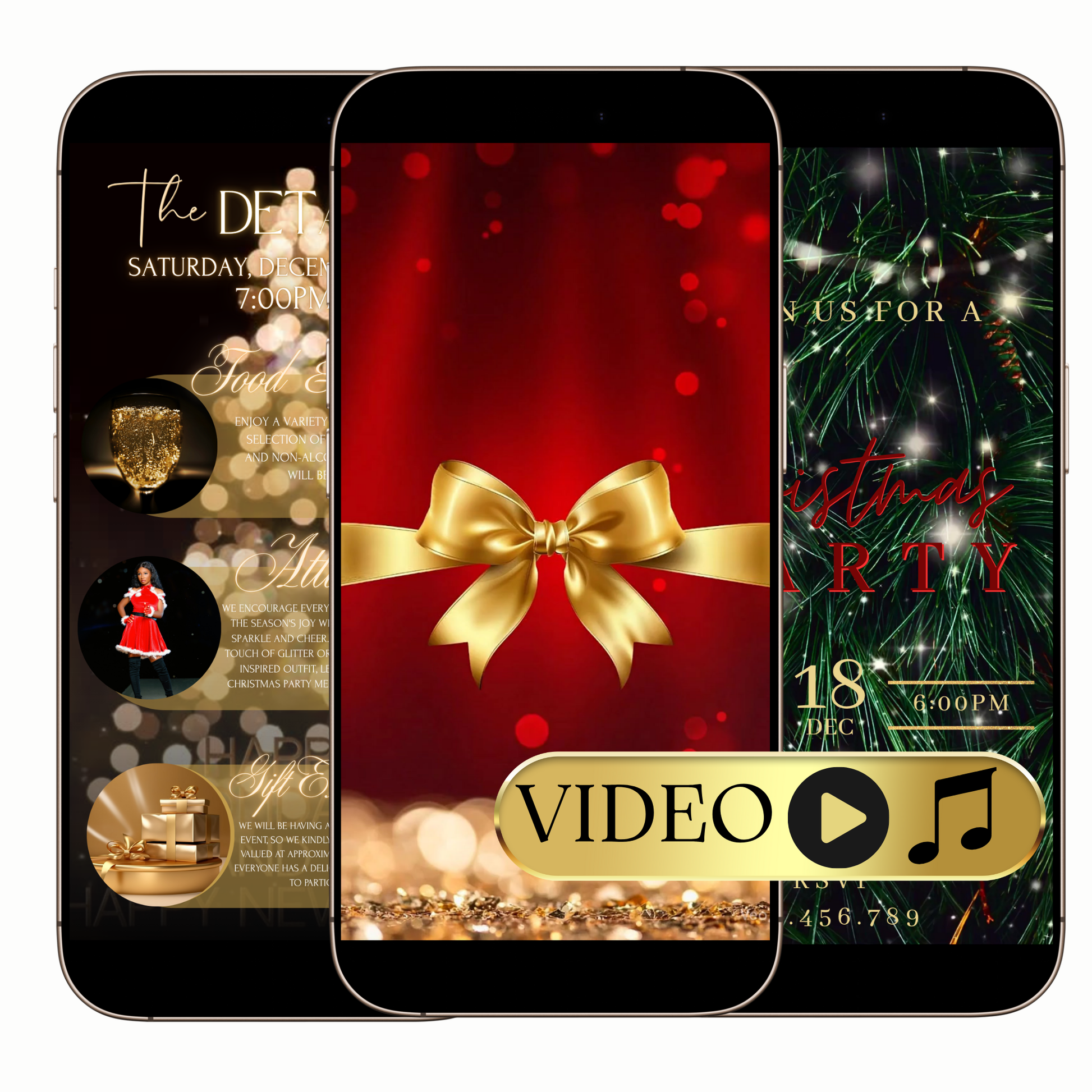 Editable Red and Gold Christmas Party Video Invitation – Elegant Holiday Celebration Evite Template