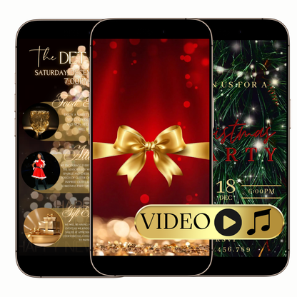 Editable Red and Gold Christmas Party Video Invitation – Elegant Holiday Celebration Evite Template