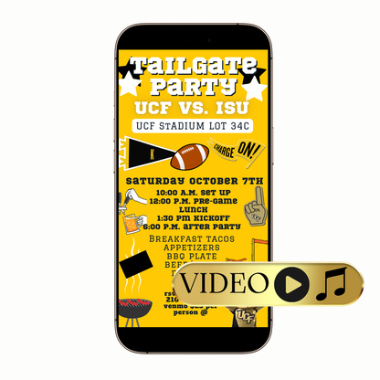 UCF Knights tailgate video invitation digital template