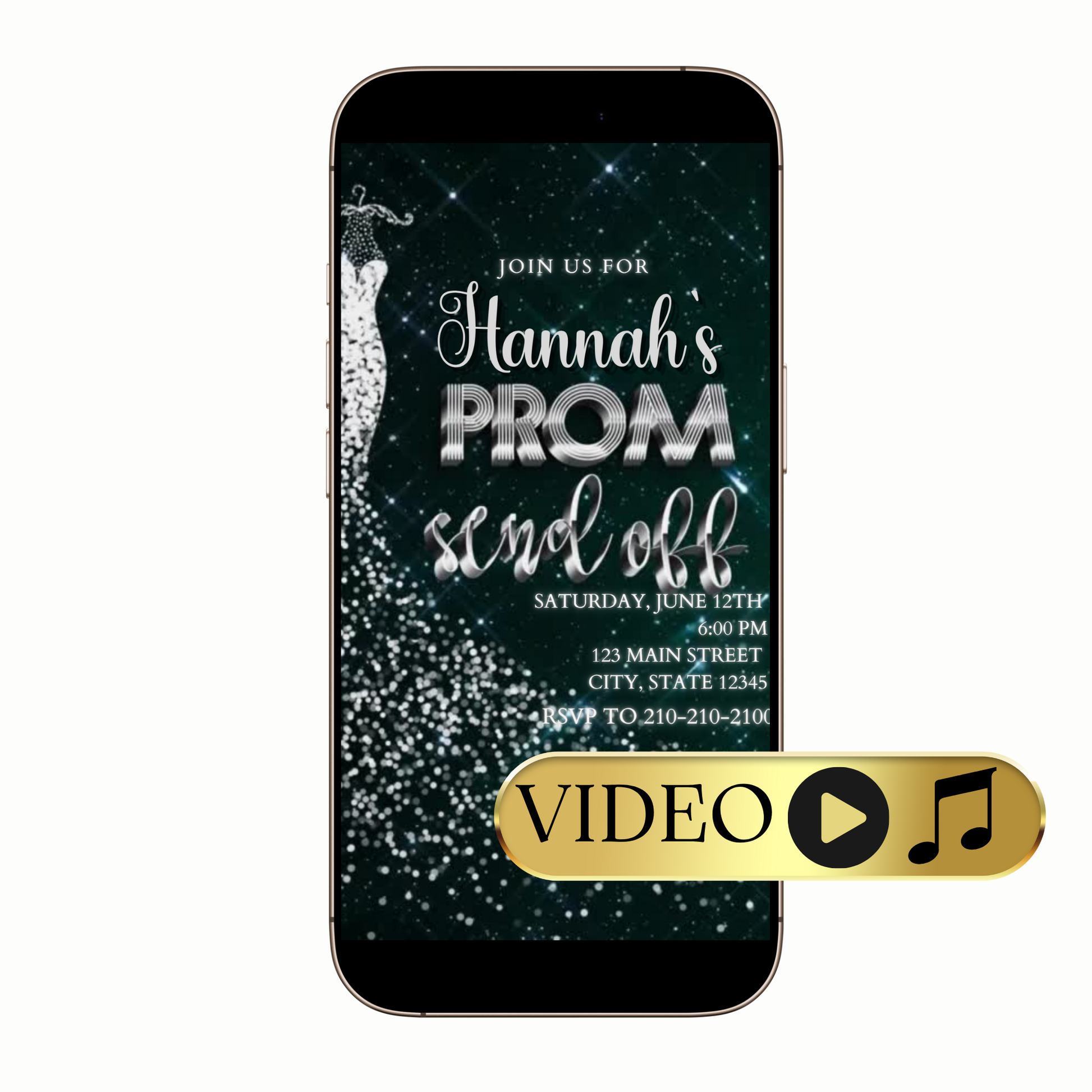 Digital emerald sequin prom send off video invitation