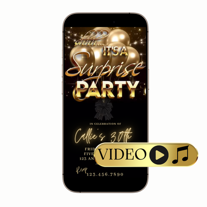 Surprise Gold Balloons Video Invitation for Mobile Sharing
