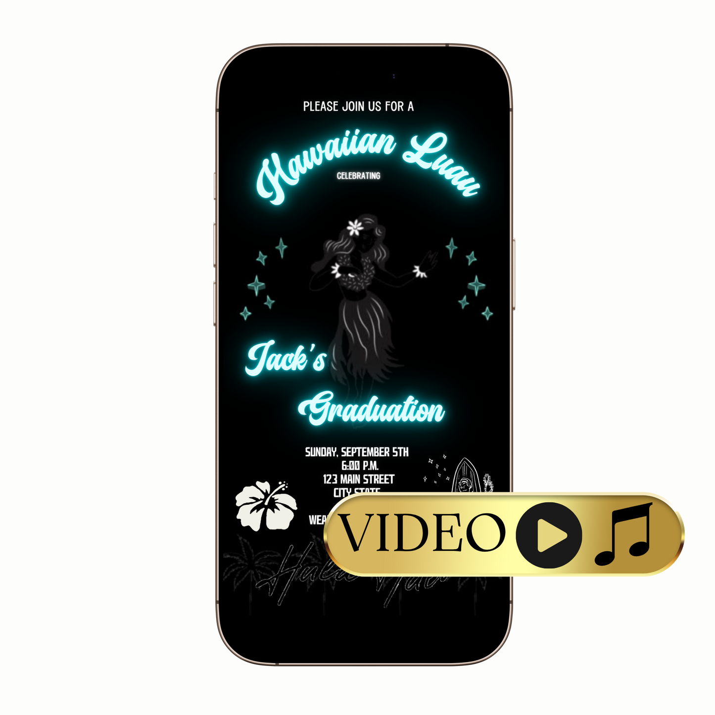 Editable Glow in the Dark Hawaiian Luau Video Invitation Template