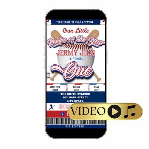 Hand holding phone with baseball trophy animation invite playing