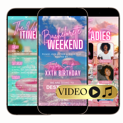 Digital bachelorette weekend getaway video invitation