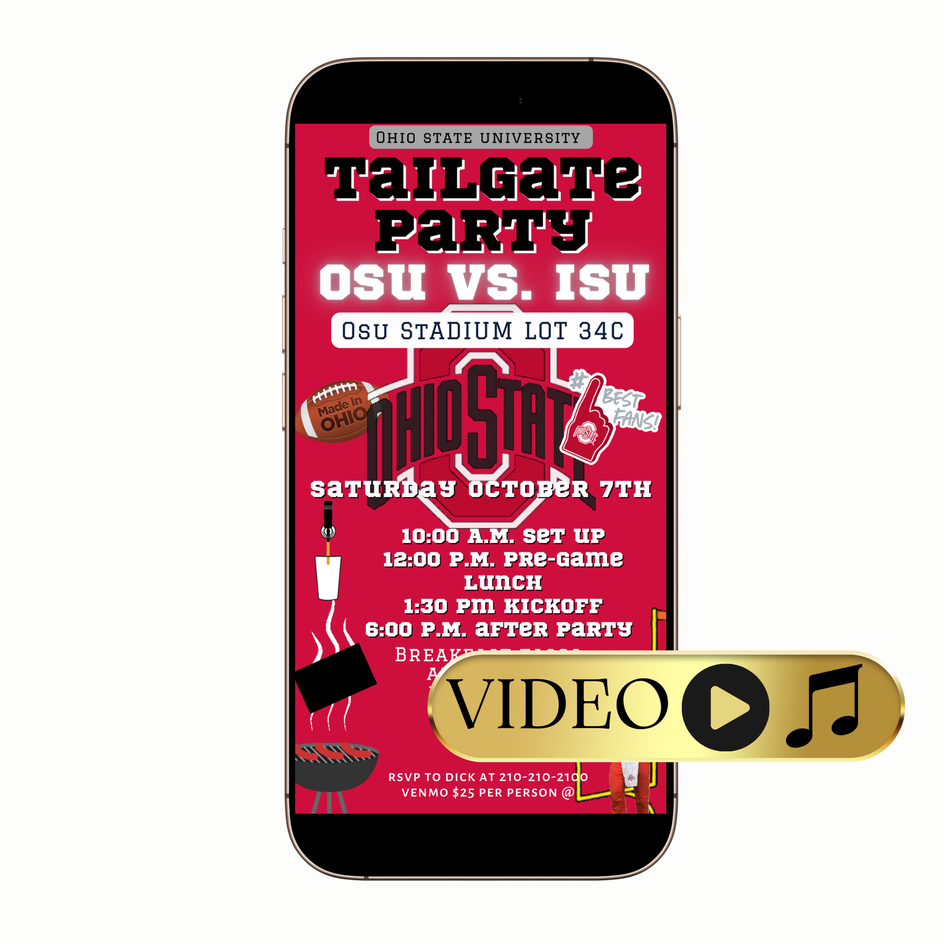 Ohio State Buckeyes tailgate video invitation digital