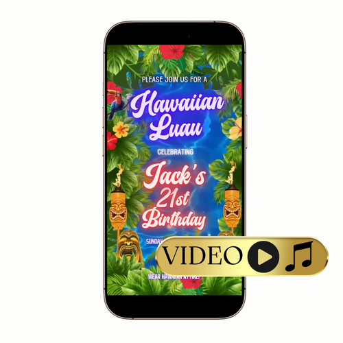 Hawaiian Luau MP4 invitation with festive island design