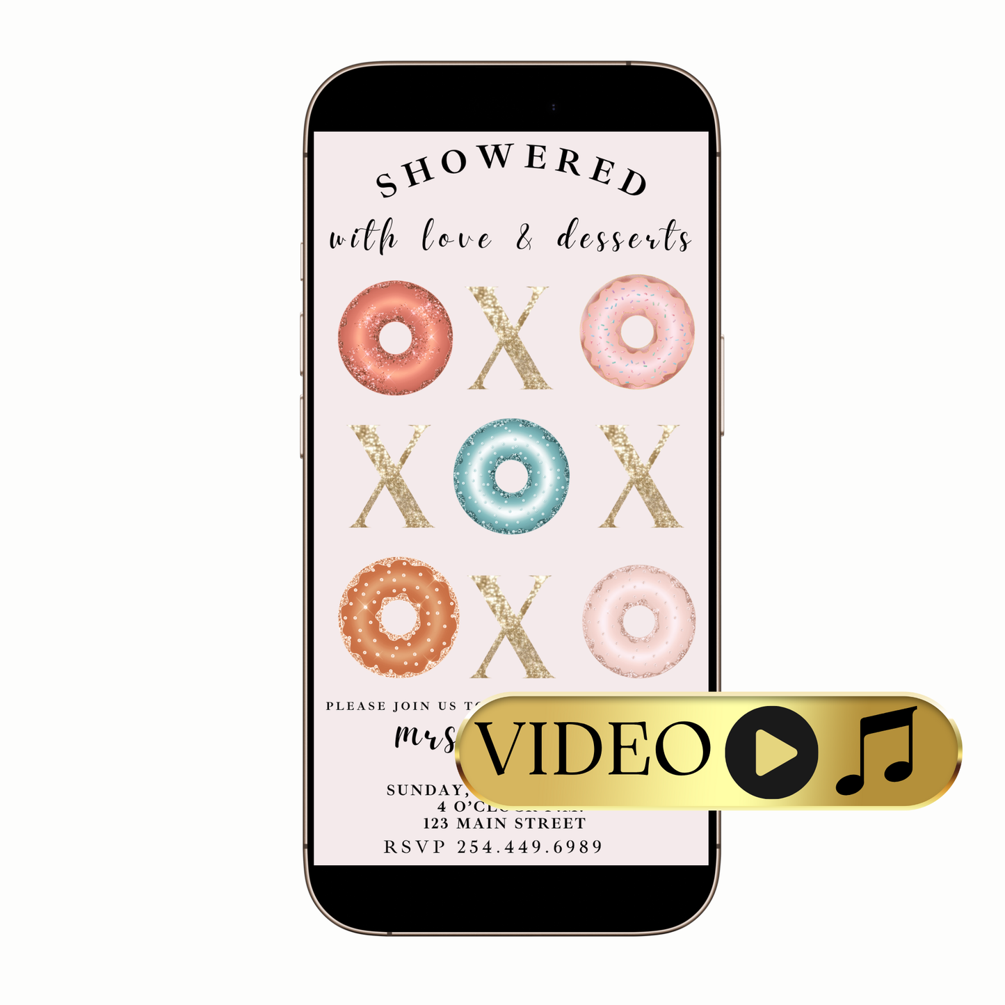 Donuts and kisses bridal shower video invitation digital